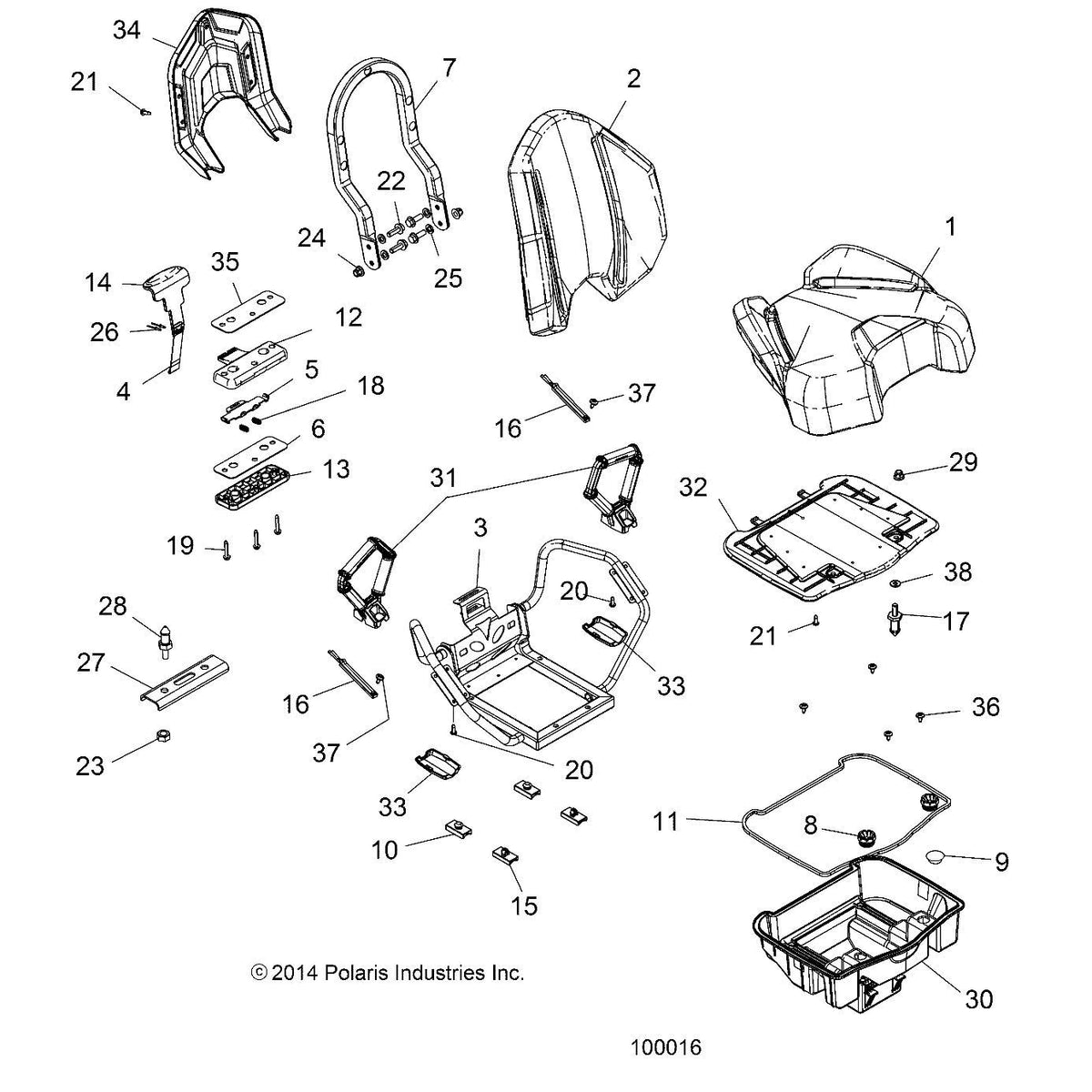 Polaris ATV ASM-SEAT,BACKREST,PASSENGER, Genuine OEM Part 2636788, Qty 1