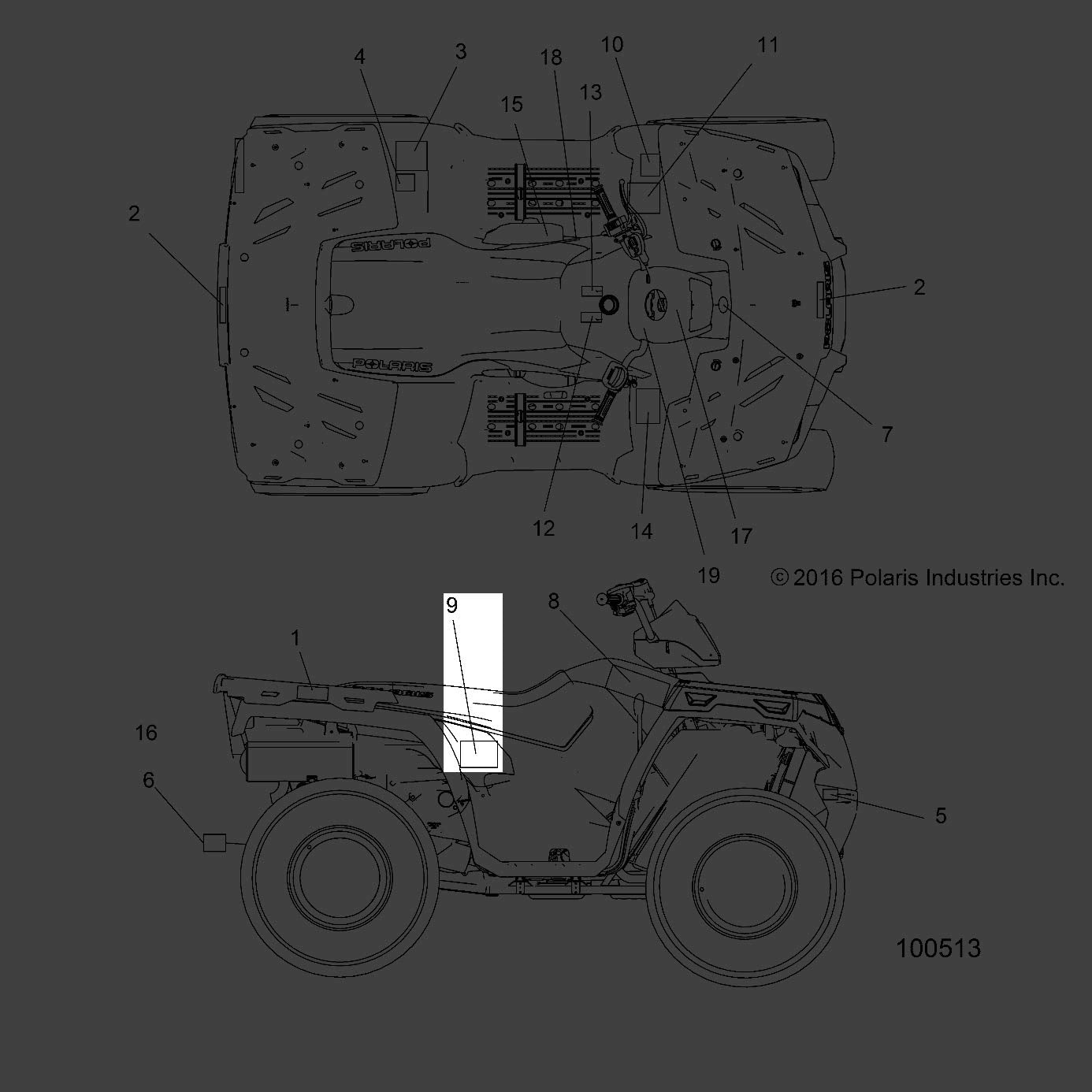 Polaris ATV Side Decal, Right, AWD, Genuine OEM Part 7185233, Qty 1