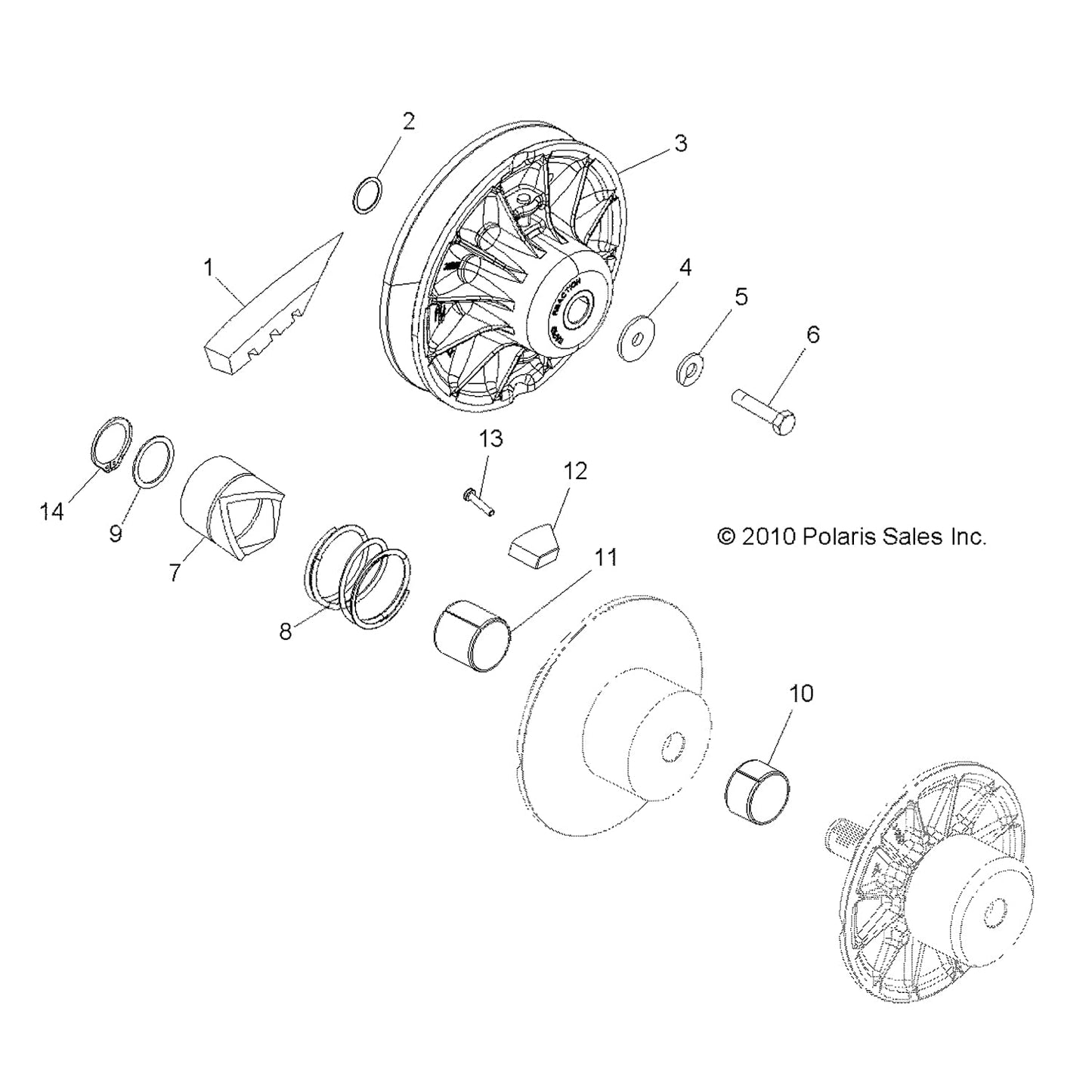 Polaris Ranger Driven Clutch Assembly, Genuine OEM Part 1322962, Qty 1
