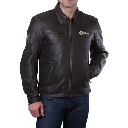 Indian Motorcycle Men's Leather Classic Riding Jacket with Removable Lining, Dark Brown - 2XL - 286082812