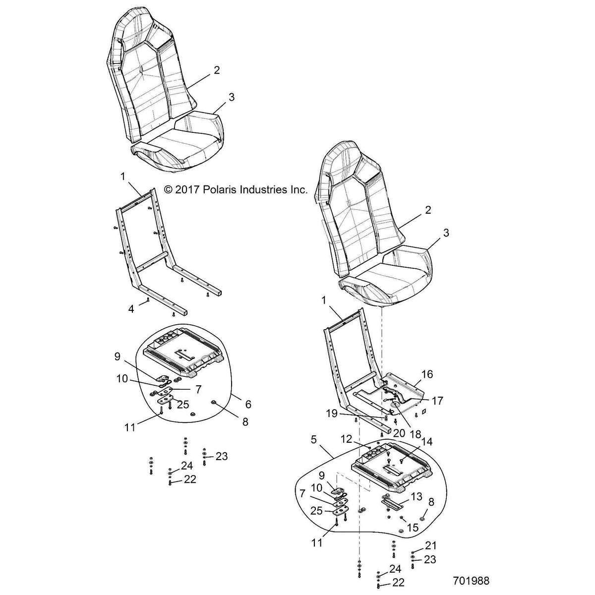 Polaris Ranger Seat Assembly, Bottom, Black/Turbo Silver/White, Genuine OEM Part 2688435, Qty 1