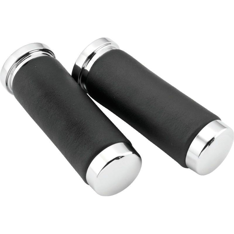 Bikers Choice Chrome & Leather 1 Inch Grips Universal Pr