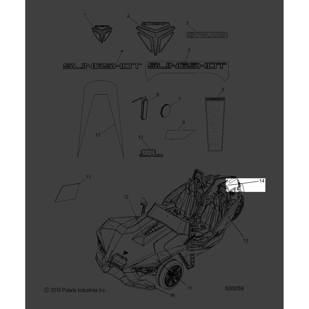 Polaris Slingshot Fender Decal, Rear, Right, Silver/Black, Genuine OEM Part 7185198, Qty 1