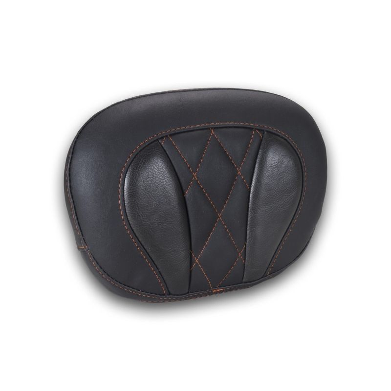 Mustang Deluxe Diamond Touring Sissy Bar Pad Black w/Mandarin Orange Thread
