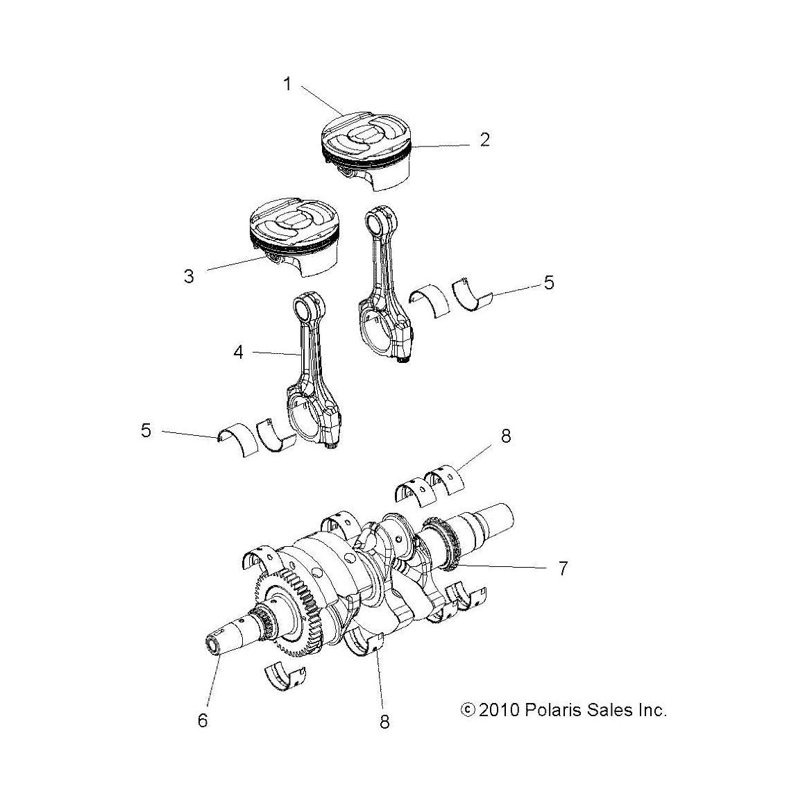 Polaris RZR Crankshaft Assembly, Genuine OEM Part 1204599, Qty 1