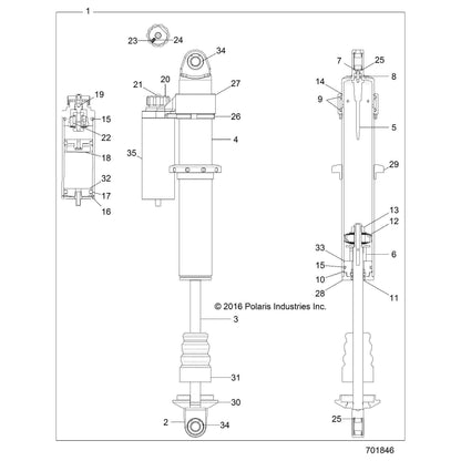 Polaris RZR 2 Reservoir Piggyback Shock, Rear, Right, Genuine OEM Part 7044648, Qty 1