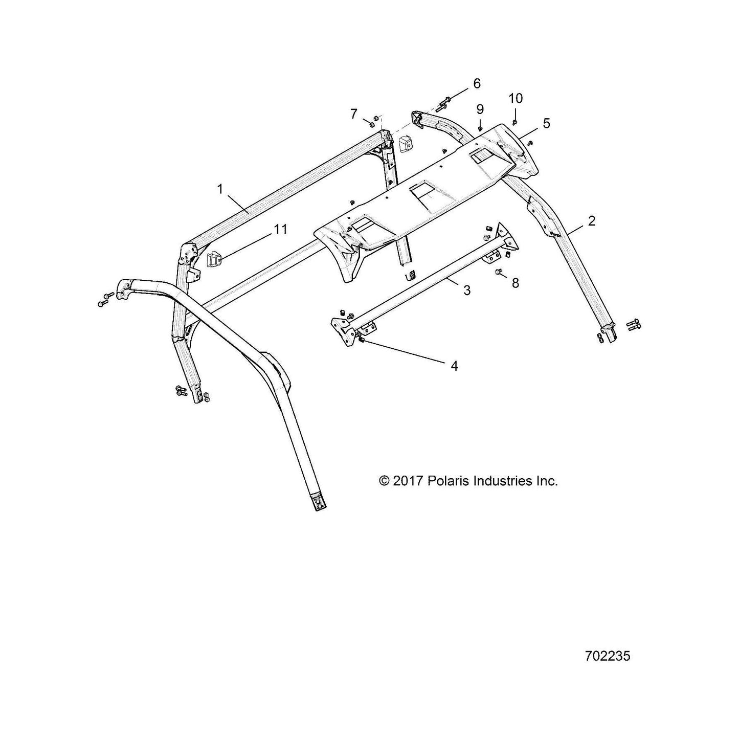 Polaris Ranger Cab Frame, Front, Left Side, Matte Black, Genuine OEM Part 1021278-458, Qty 1