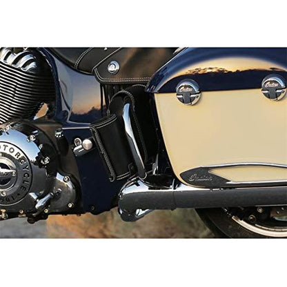 Indian Motorcycle Rear Highway Motorcycle Bar Bag for Specific Bagger, Touring Models, Black Genuine Leather, Includes Water Bottle Holder and One Pouch for Gloves, Maps, Phone and More - 2880297-01