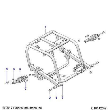 Polaris Ranger Shock Assembly, Rear, Iskyblu [a2][b2], Genuine OEM Part 7045451-737, Qty 1