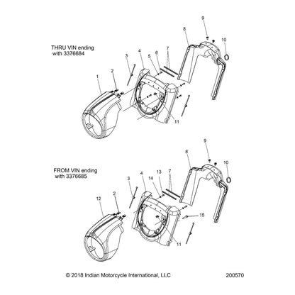 Polaris Indian Motorcycle Nacelle Headlight Cover, Front, JT Jet Black, Genuine OEM Part 5632830-626, Qty 1