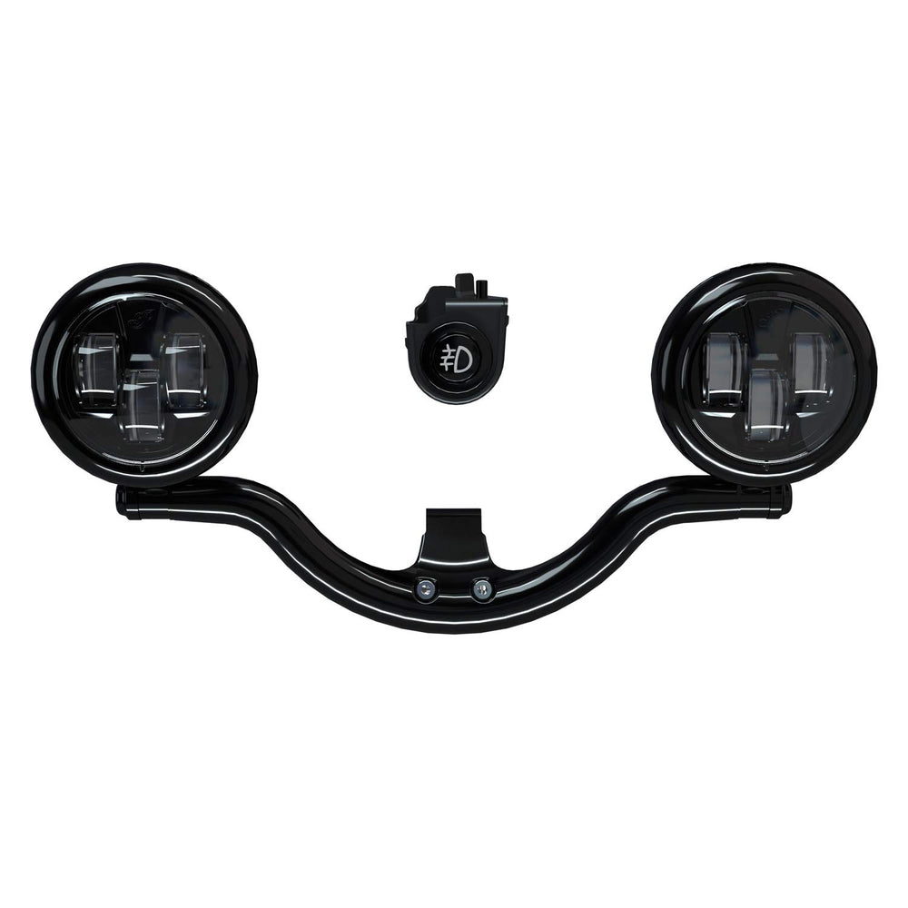 
                      
                        Indian Motorcycle Pathfinder S Driving Light Mount, Black, for Chief, Super Chief, Chief Bobber, Chief Dark Horse Models and More, Includes Mounting Bar, Wiring Harness, Hardware - 2884775-266
                      
                    