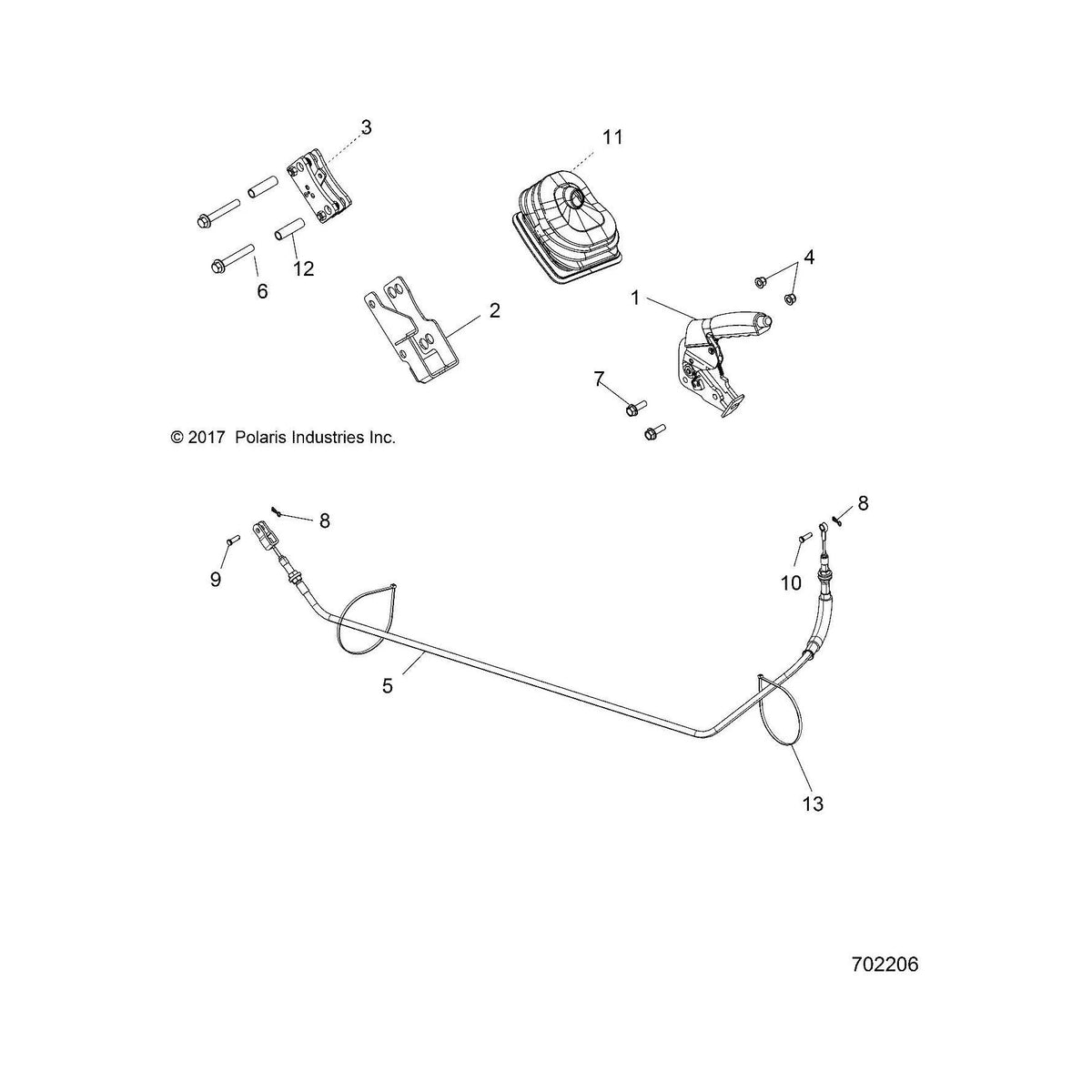 Polaris Ranger Parking Brake Cable, Ranger, EU, Genuine OEM Part 7082102, Qty 1