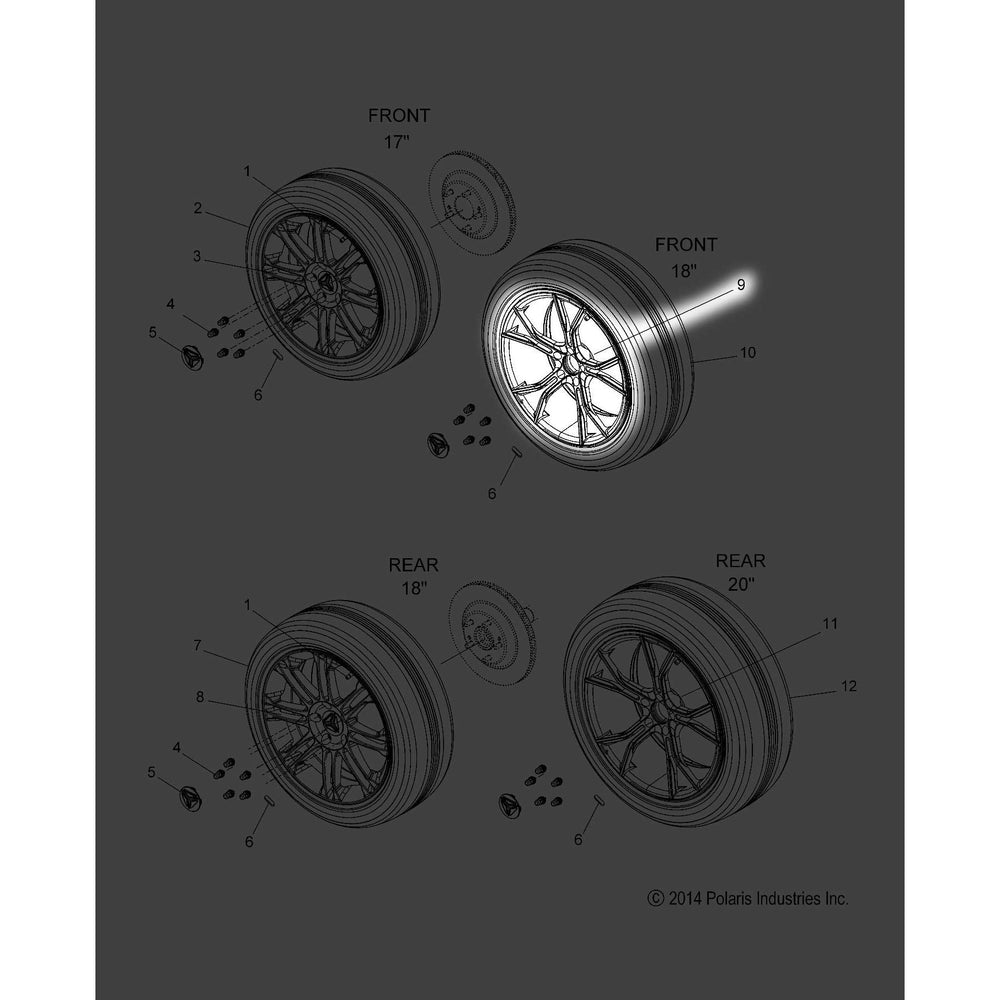 Polaris Slingshot Wheel, Front, 18 in, Genuine OEM Part 1522333-458, Qty 1