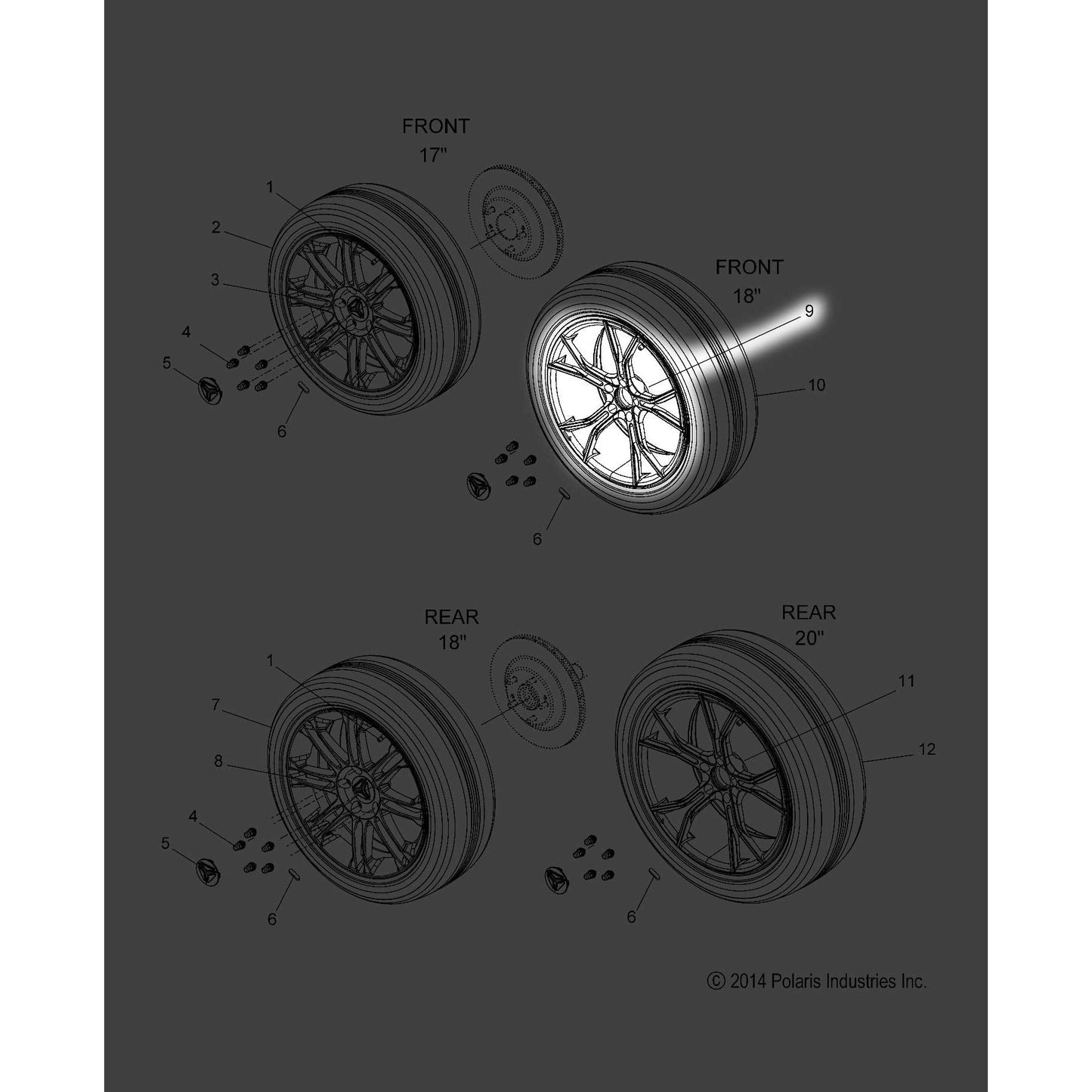 Polaris Slingshot Wheel, Front, 18 in, Genuine OEM Part 1522333-458, Qty 1