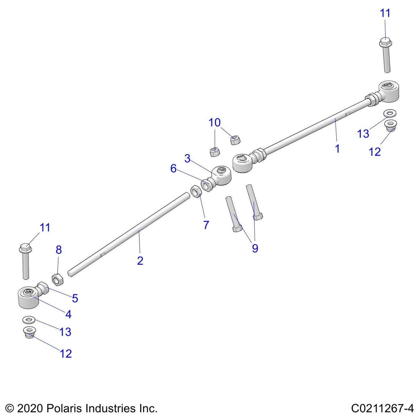 Polaris ATV Tie Rod Assembly, Genuine OEM Part 1822851, Qty 1