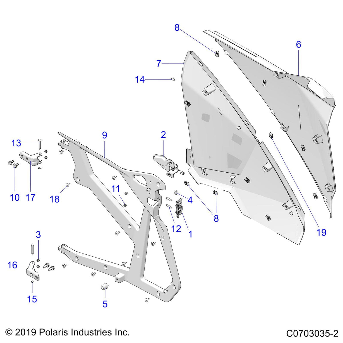 Polaris RZR CASTING-DOOR FRAME,REAR,LH.BLK, Genuine OEM Part 5634217-458, Qty 1
