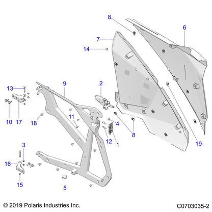 Polaris RZR CASTING-DOOR FRAME,REAR,LH.BLK, Genuine OEM Part 5634217-458, Qty 1