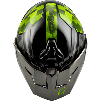 Md 74 Striker Modular Helmet W Gld Shld Blk/Slvr/Grn Mtlc Lg