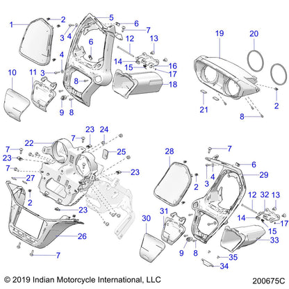 Indian Motorcycle DASH-RH,SMKTITNMET, Genuine OEM Part 5456887-632, Qty 1