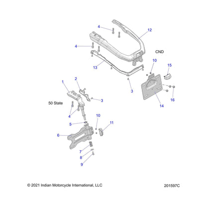 Indian Motorcycle License Plate Lamp, Genuine OEM Part 2414422, Qty 1