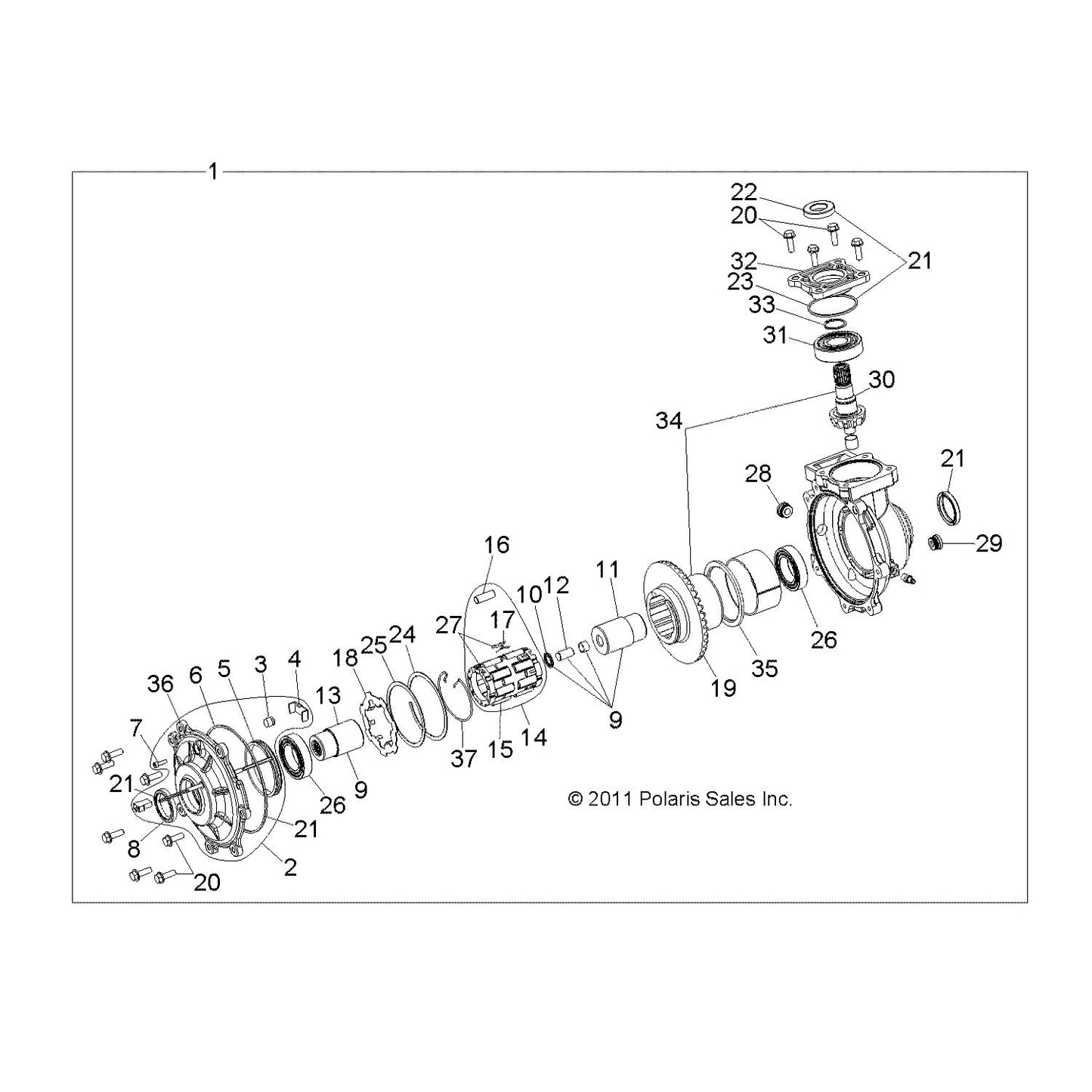 Polaris Ranger Gearcase Assembly, Front, Genuine OEM Part 1332990, Qty 1