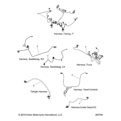 Indian Motorcycle Hand Controls Harness, Fairing V2, Genuine OEM Part 2414673, Qty 1