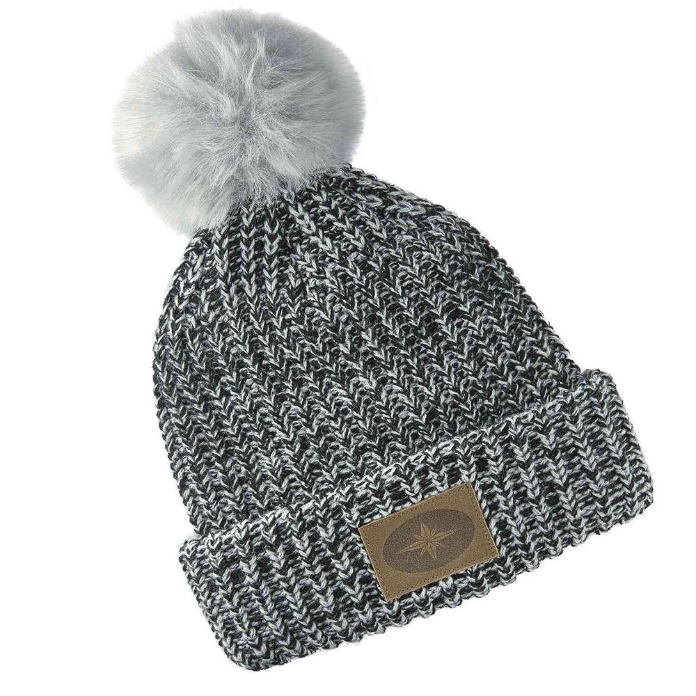 Polaris Snowmobile Women's Knit POM Beanie with Leather Patch Black