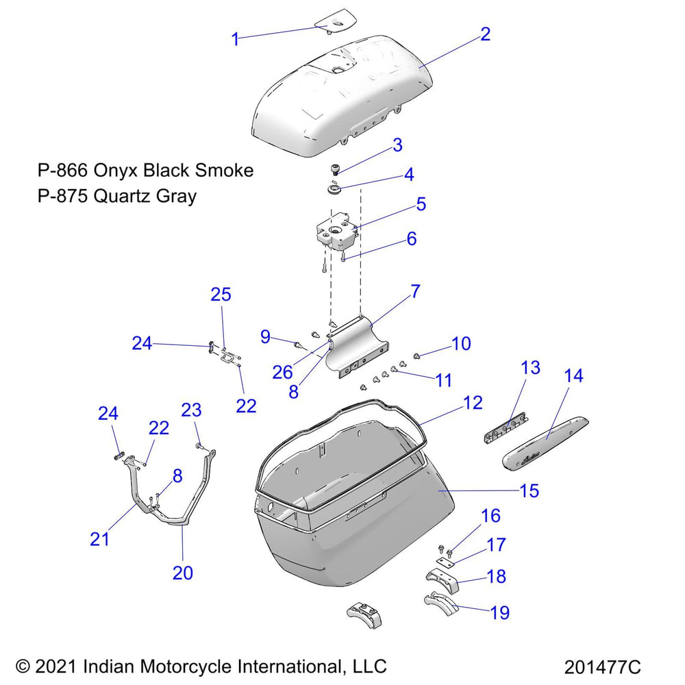 
                      
                        Indian Motorcycle Saddlebag Hinge Cover, Left, Genuine OEM Part 5633981-02, Qty 1
                      
                    