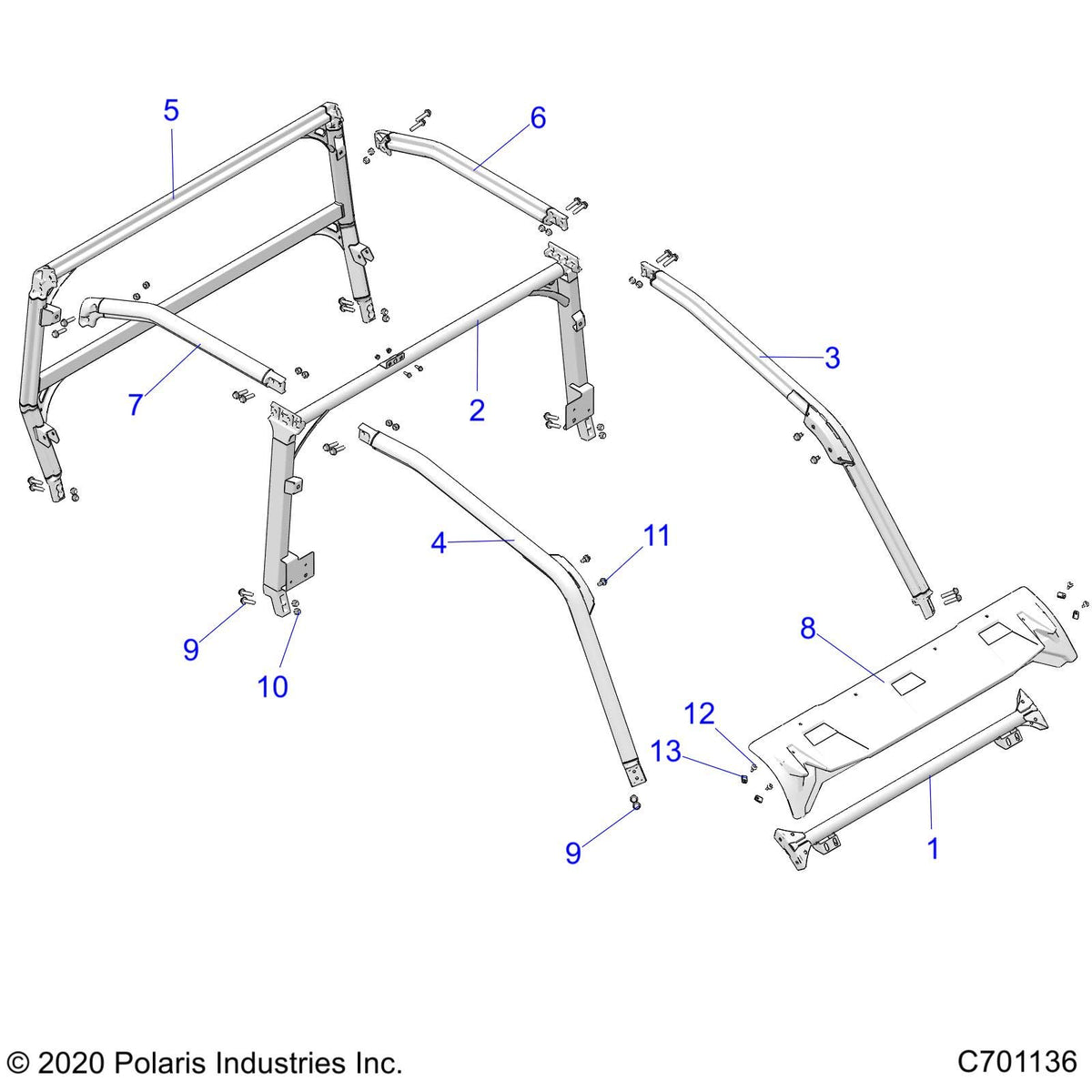 Polaris Ranger WELD-ROPS,REAR,RH,BLK [FROM 1/1/2020], Genuine OEM Part 1025082-458, Qty 1