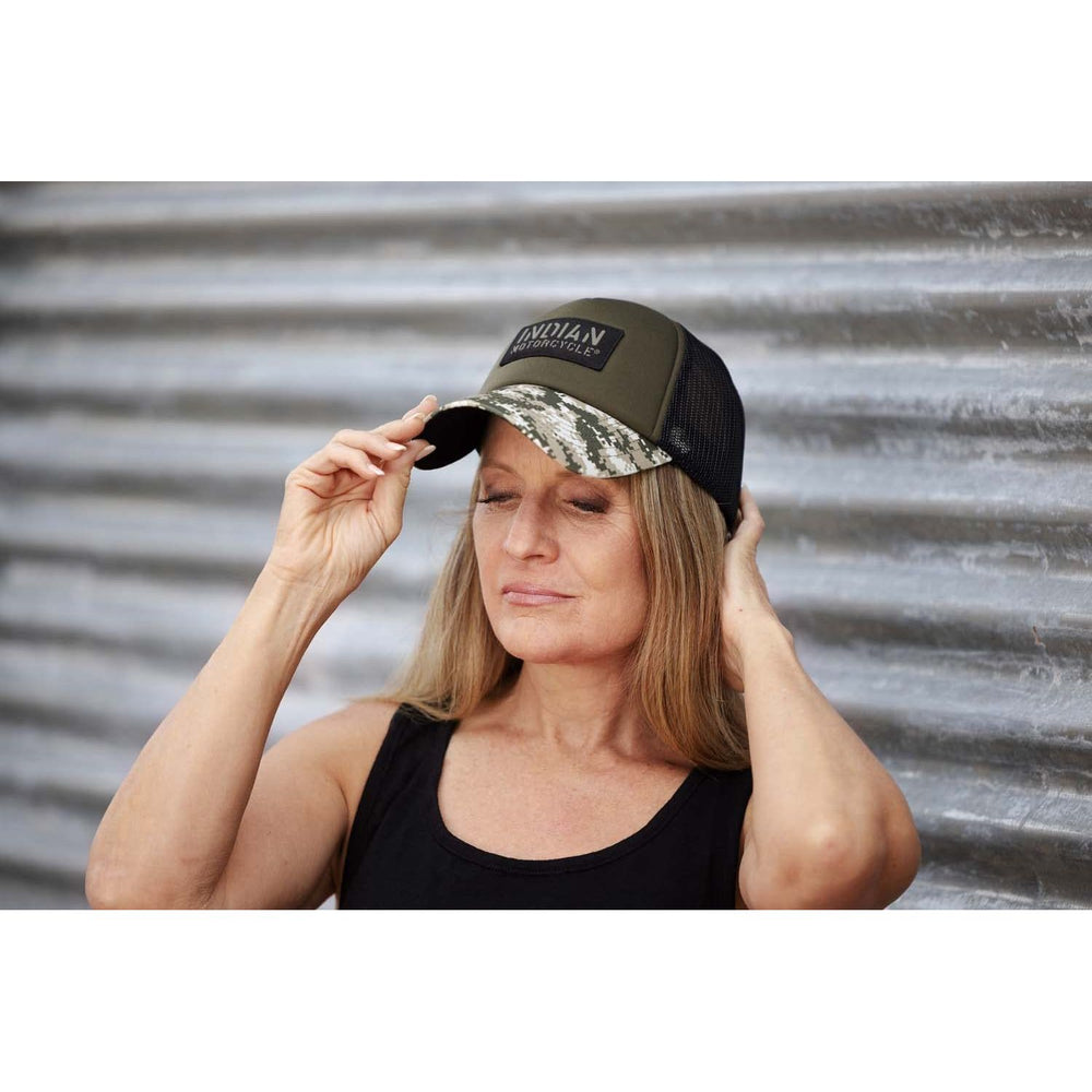 
                      
                        Indian Motorcycle Camo Peak Trucker Cap, Khaki - 2862978
                      
                    