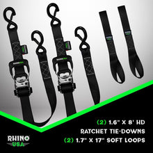 Rhino USA Heavy Duty Ratchet Tie-Downs 2-Pack (Orange) 1.6In X 8Ft