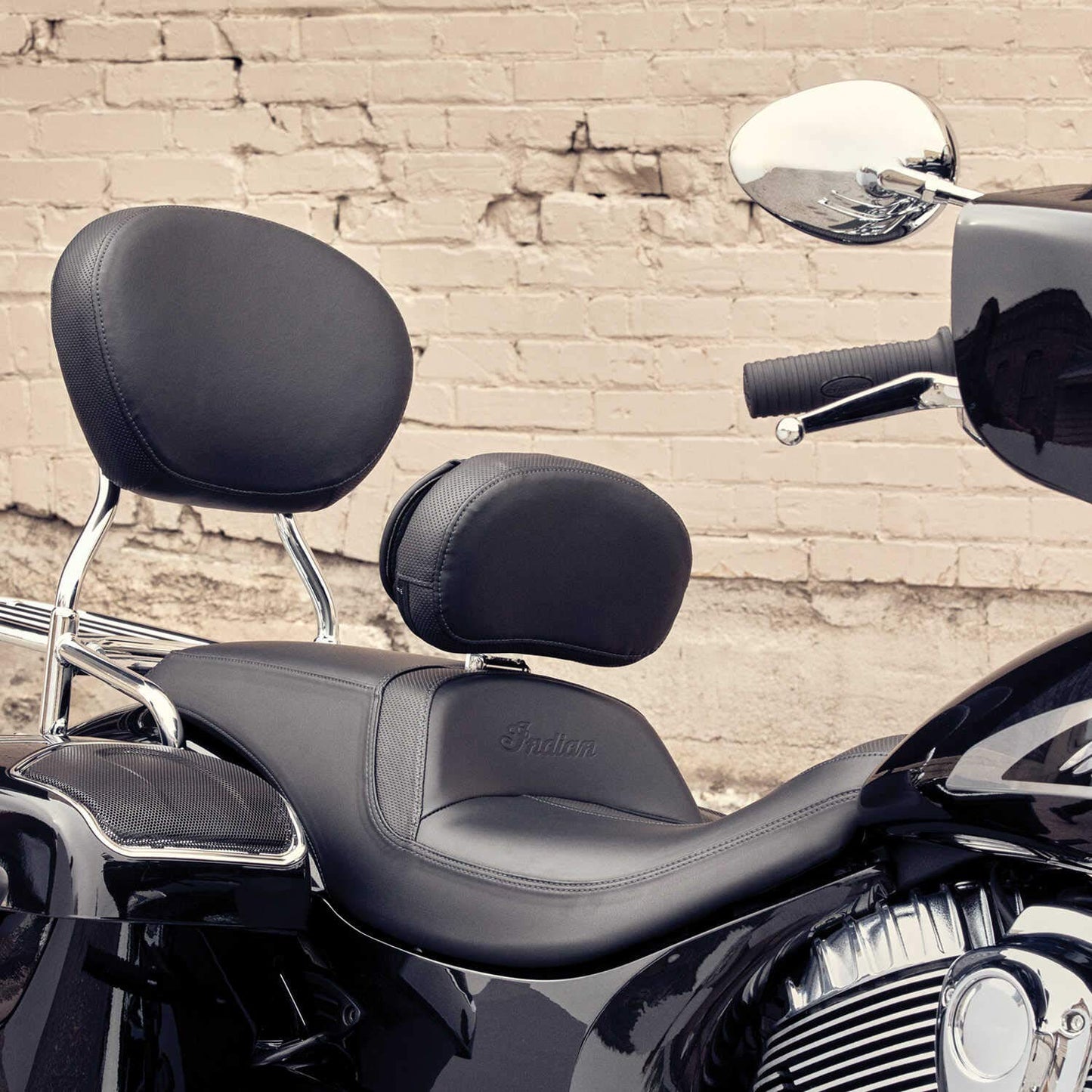 Indian Motorcycle Rider Backrest Pad for Chief, Chieftain, Pursuit, Challenger, Roadmaster, Springfield Models and More, All-Weather Black Vinyl, Adjustable, for Comfort - 2879542-VBA