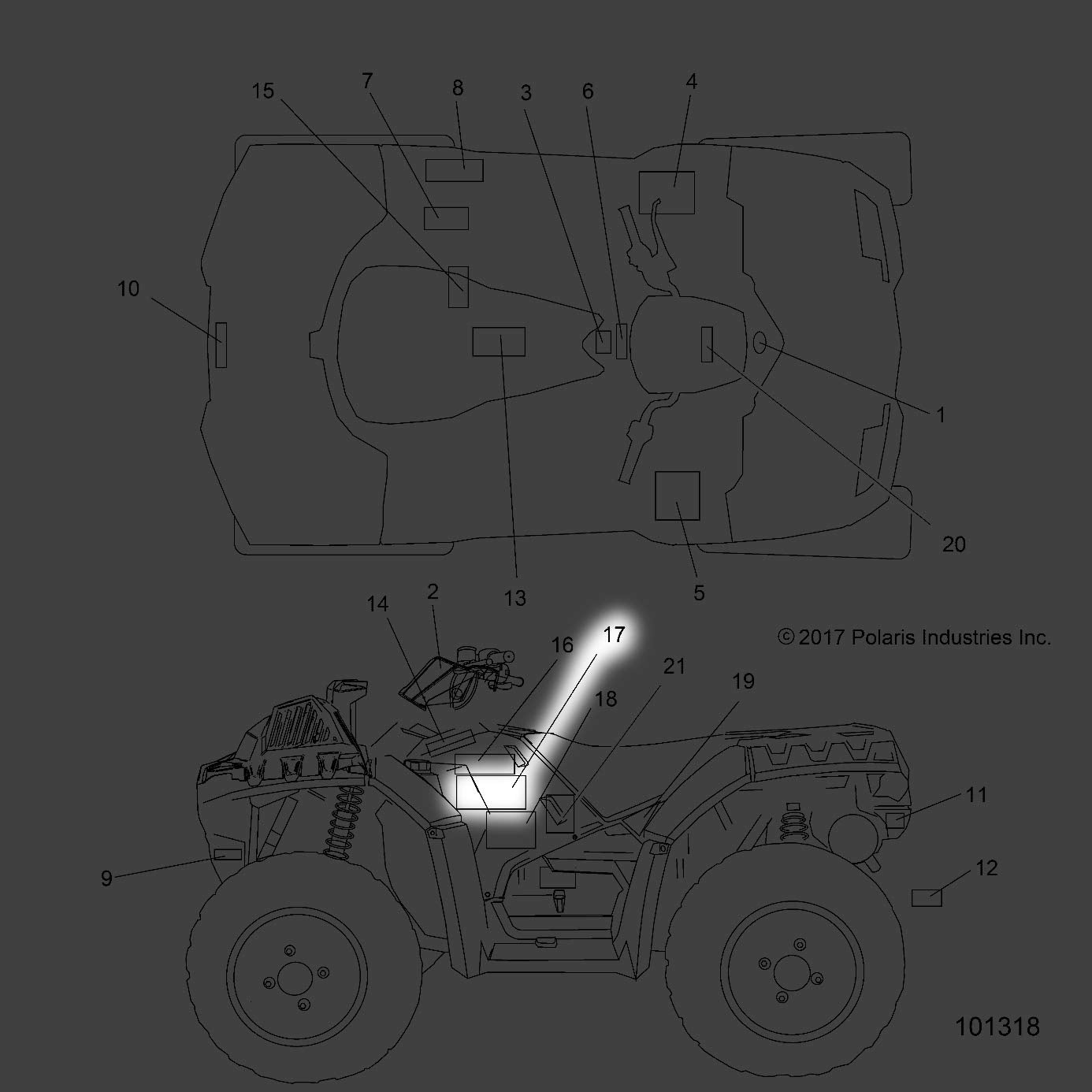 Polaris ATV Side Decal, Mid, Front, Left, Genuine OEM Part 7187339, Qty 1