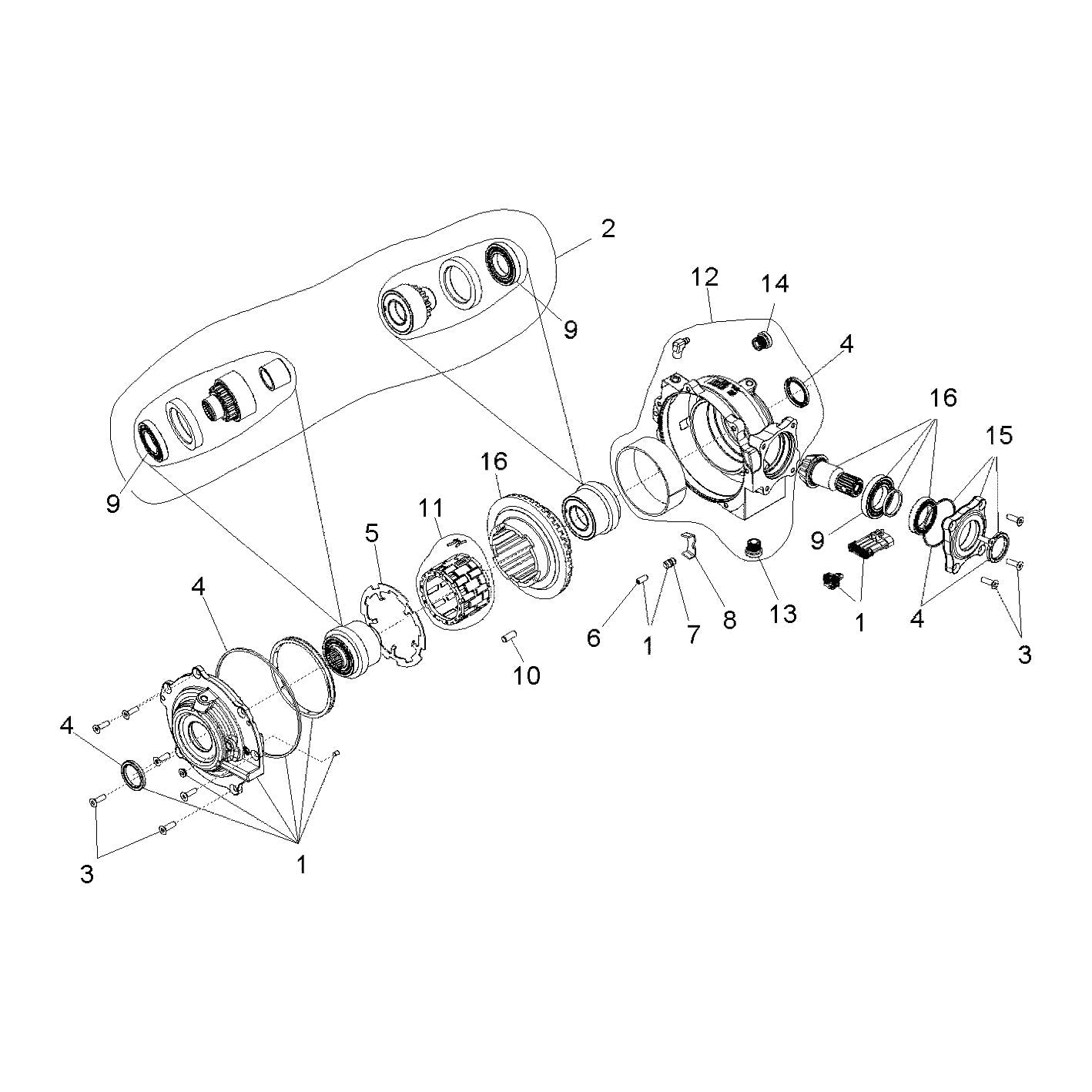 Polaris RZR Gearcase Assembly, Front, Right, Genuine OEM Part 1332803, Qty 1