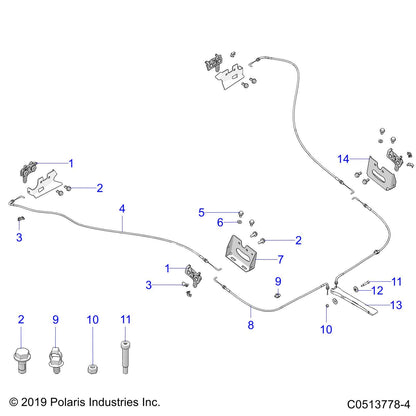 Polaris Slingshot ASM., LATCH CABLE,HOOD,FRONT, Genuine OEM Part 2637333, Qty 1