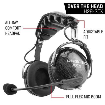 Rugged Radios AlphaBass Carbon Fiber Headset for STEREO and OFFROAD Intercoms Behind The Head
