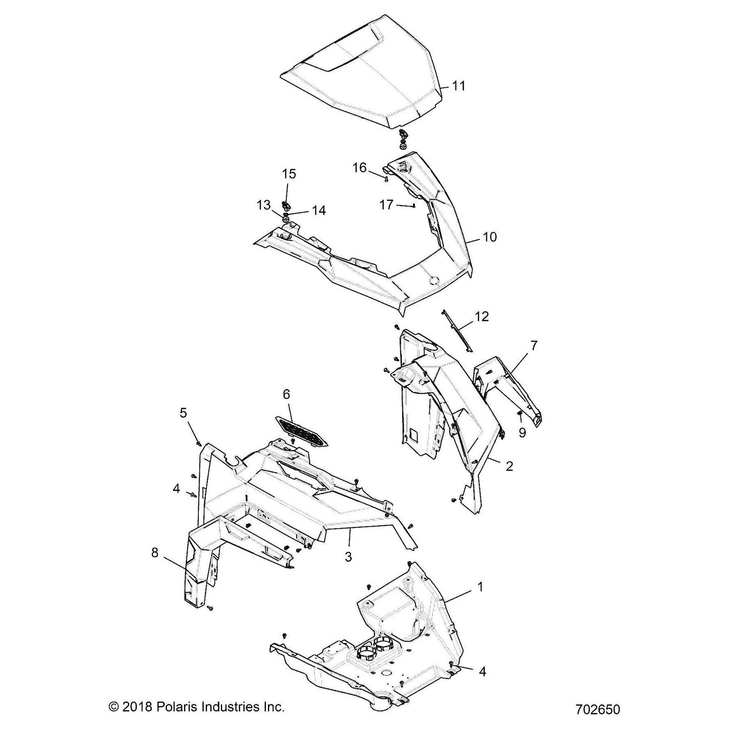 Polaris Ranger Fender, Front, Left, Matte Titanium Metallic Gloss, Genuine OEM Part 5453151-653, Qty 1