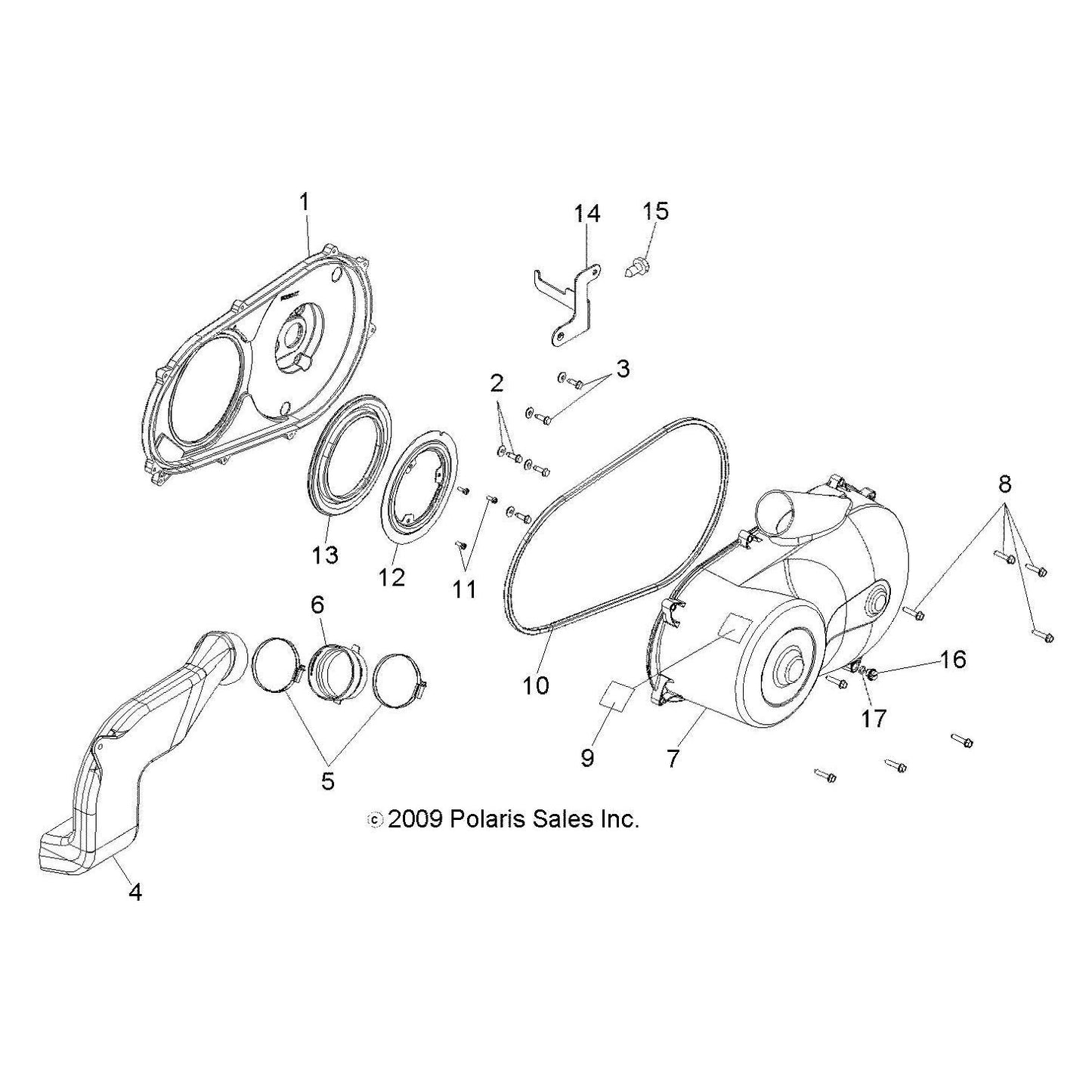 Polaris Ranger Outer Clutch Cover Assembly, Genuine OEM Part 2633926, Qty 1