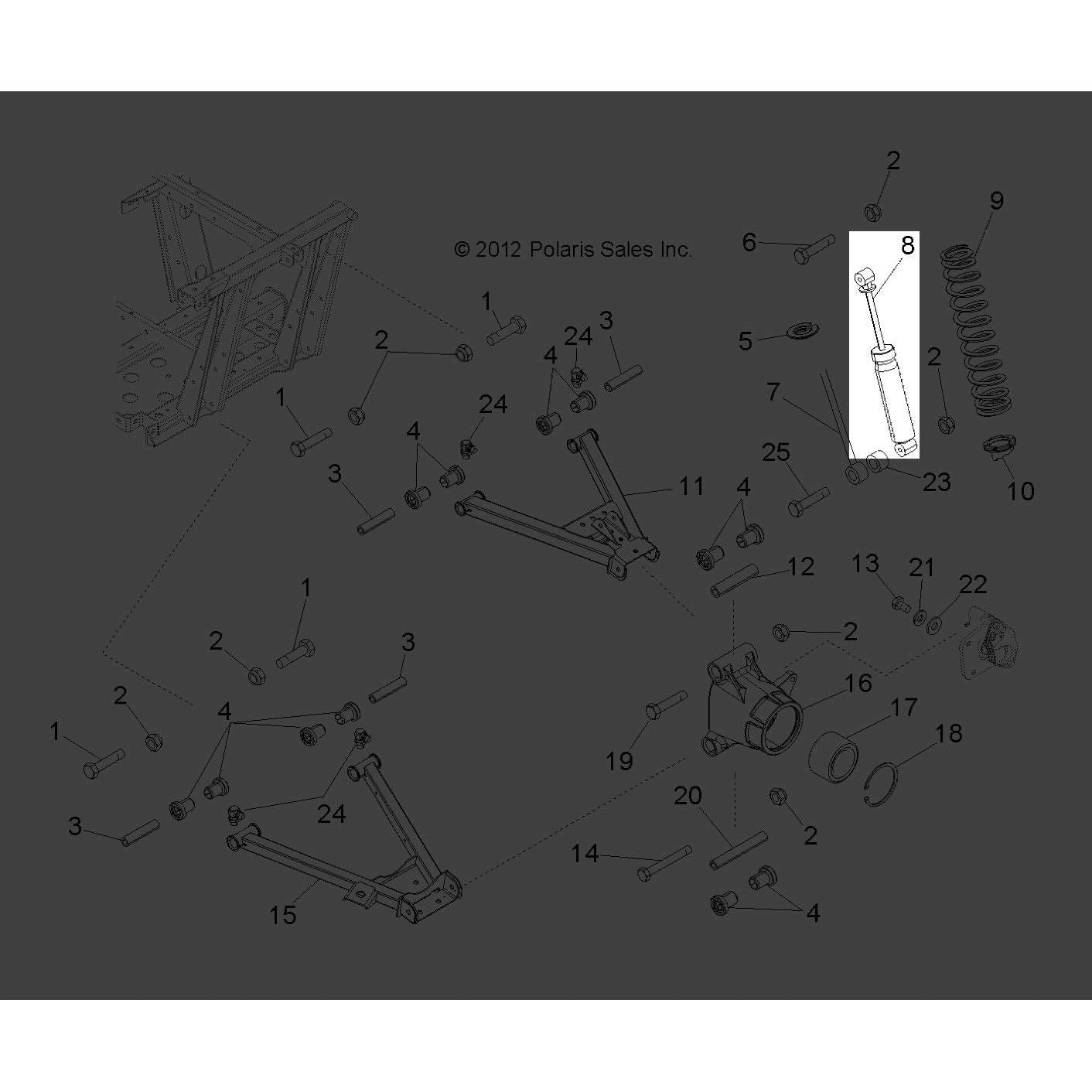 Polaris Ranger Shock, Rear, Genuine OEM Part 7043592, Qty 1