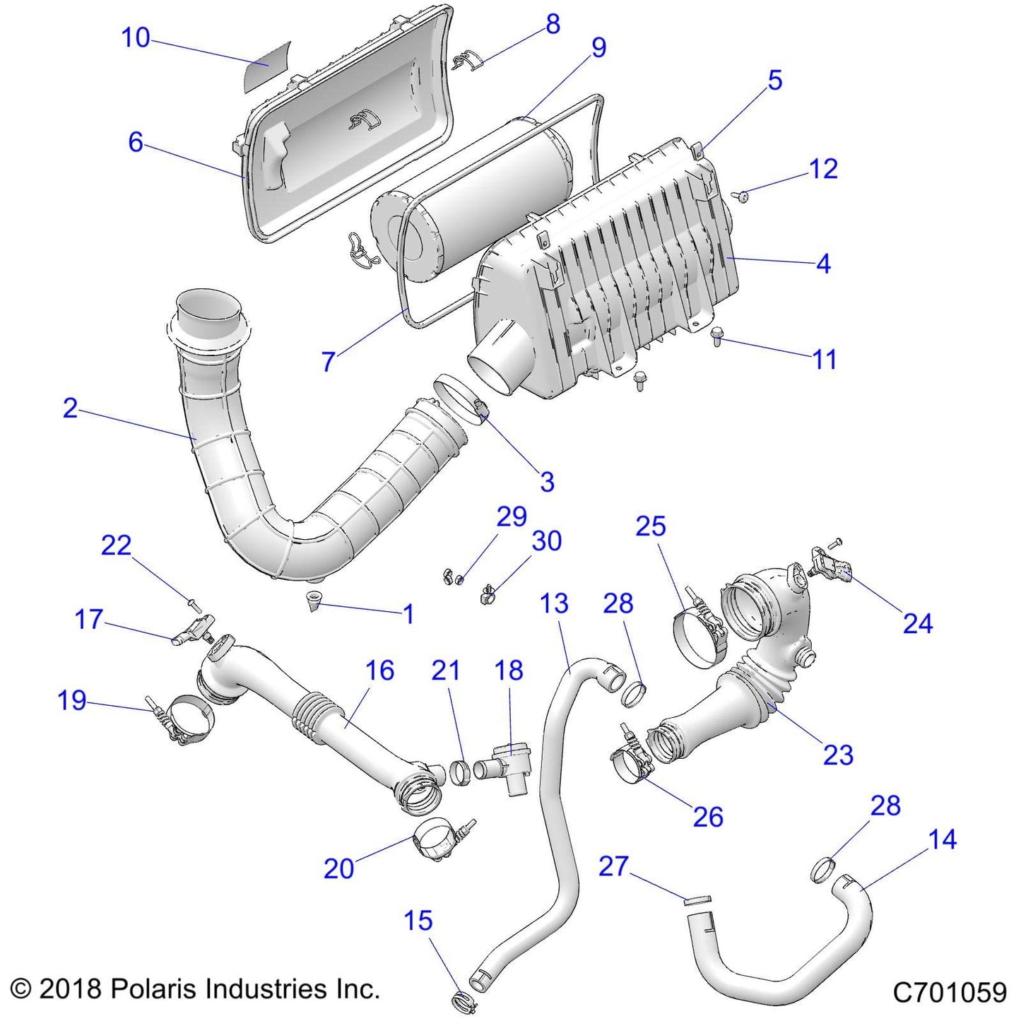 Polaris RZR Airbox Hose, In, Genuine OEM Part 5416487, Qty 1