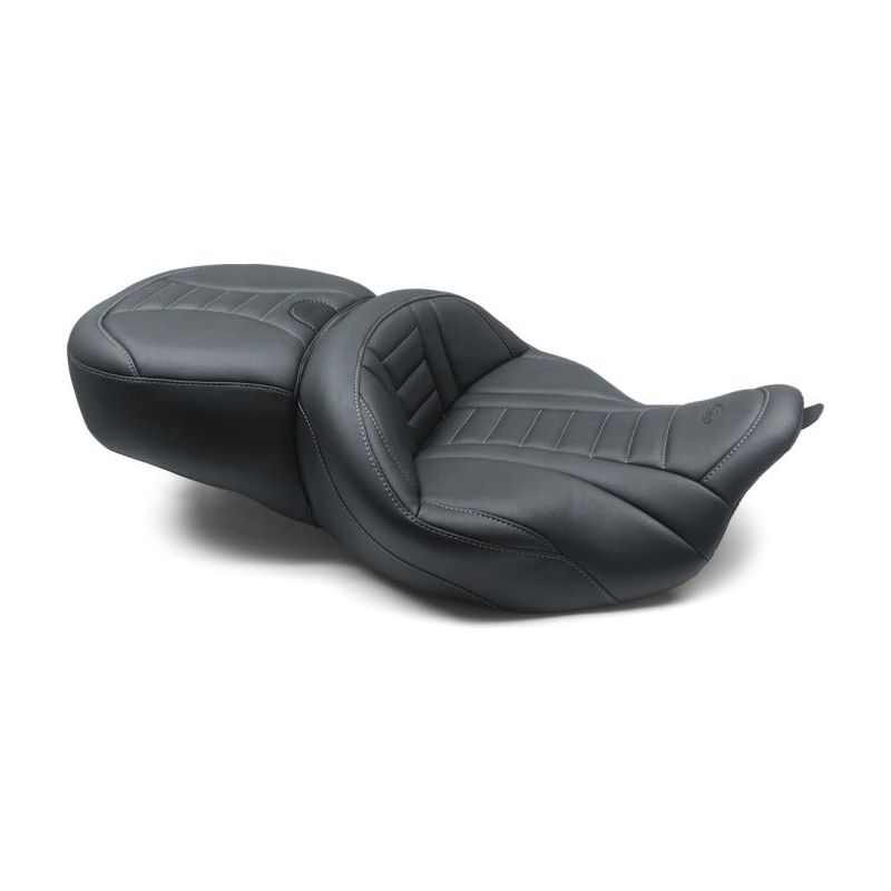 Mustang 08-21 Harley Electra Glide/Rd Glide/Rd King 1PC Seat Deluxe - Black w/ Grey Stitching
