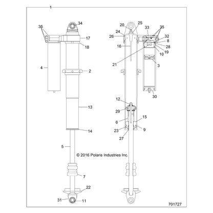 Polaris RZR Shock, Rear, 2.5, Genuine OEM Part 7044557, Qty 1