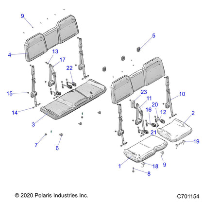 Polaris Ranger Seat Assembly, Bottom, Gloss Black, Genuine OEM Part 2687901-070, Qty 1