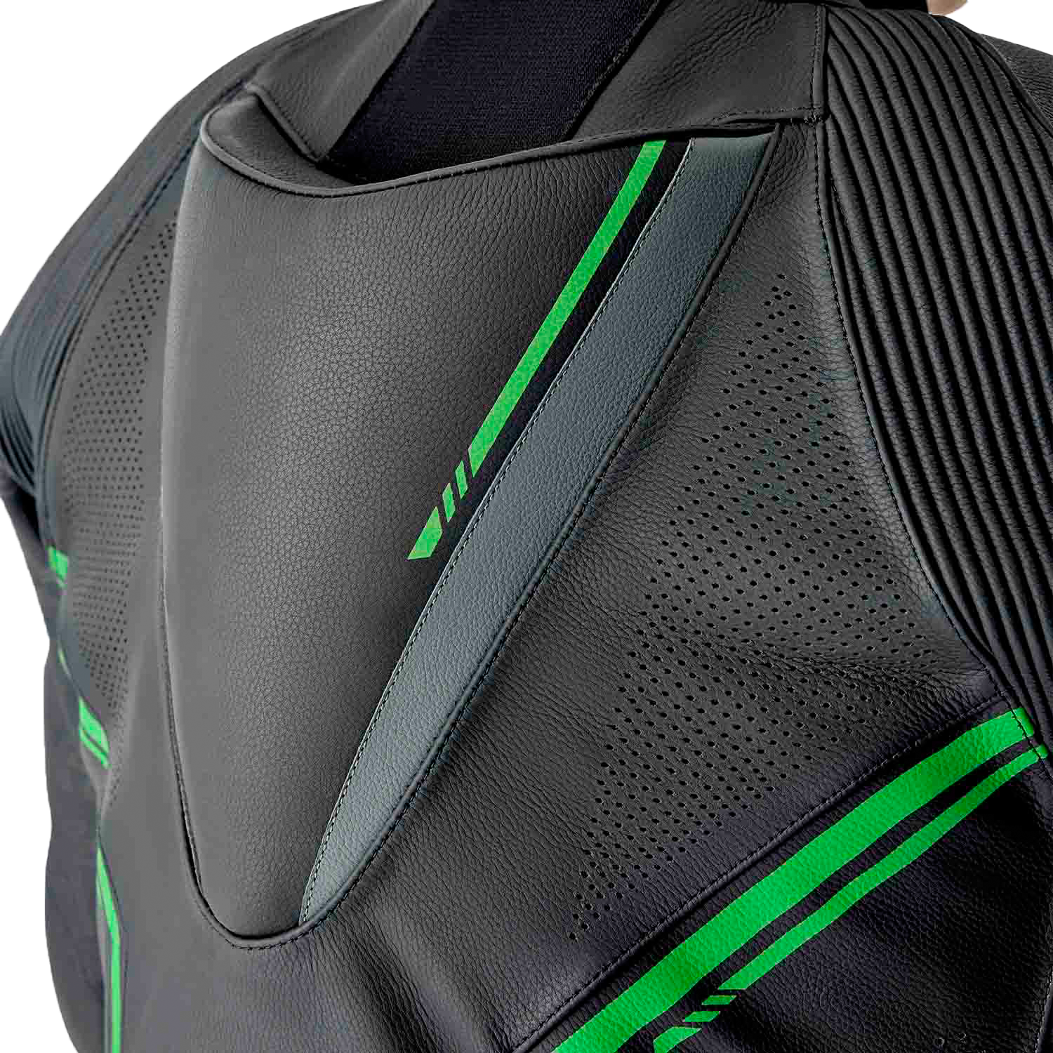 S1 D3o Suit Blk/Gry/Flo Grn Leather Lg