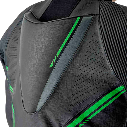 S1 D3o Suit Blk/Gry/Flo Grn Leather Lg