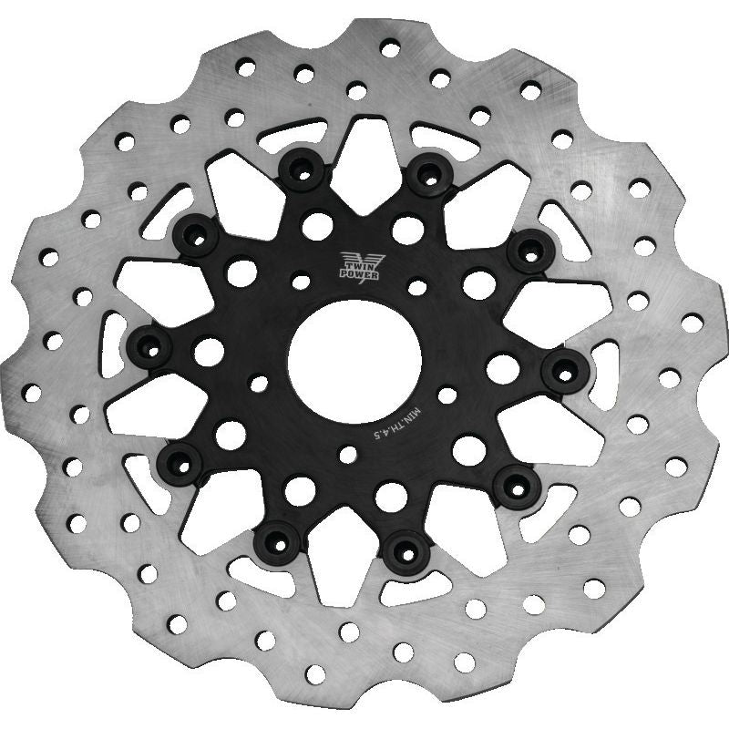 Twin Power 08-13 FLH FLT 08-16 FLHR 06-17 Dyna Front 11.8 Scalloped Floating Rotor Black Mesh