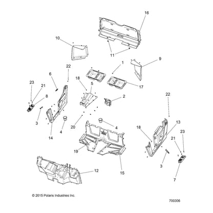 Polaris Ranger Fender, Inner, Rear, Right, Gloss Black, Genuine OEM Part 5438722-070, Qty 1