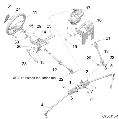 Polaris RZR Steering Shaft, Upper, Genuine OEM Part 1824503, Qty 1