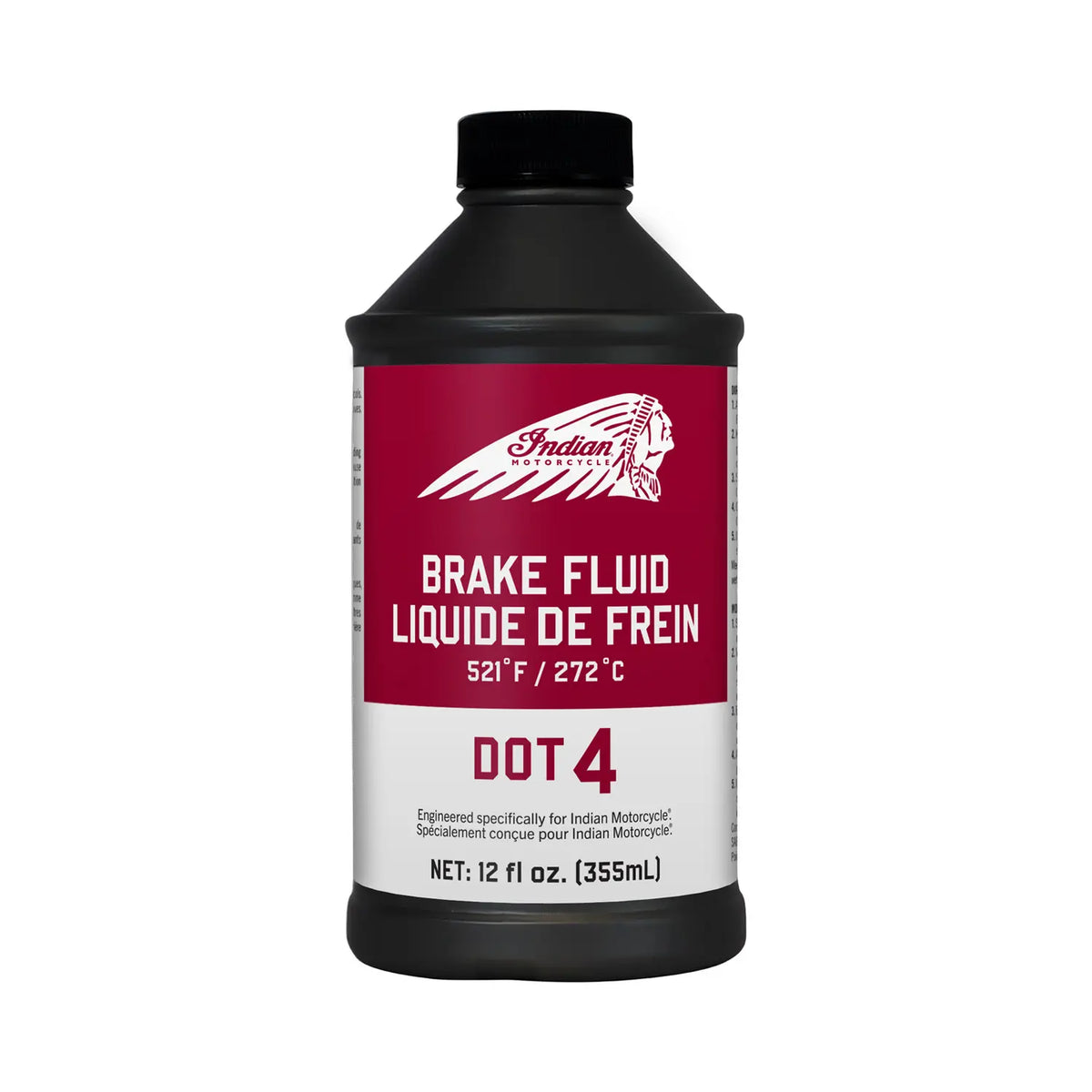 Red, White, and Black Indian Motorcycle brake fluid. DOT 4