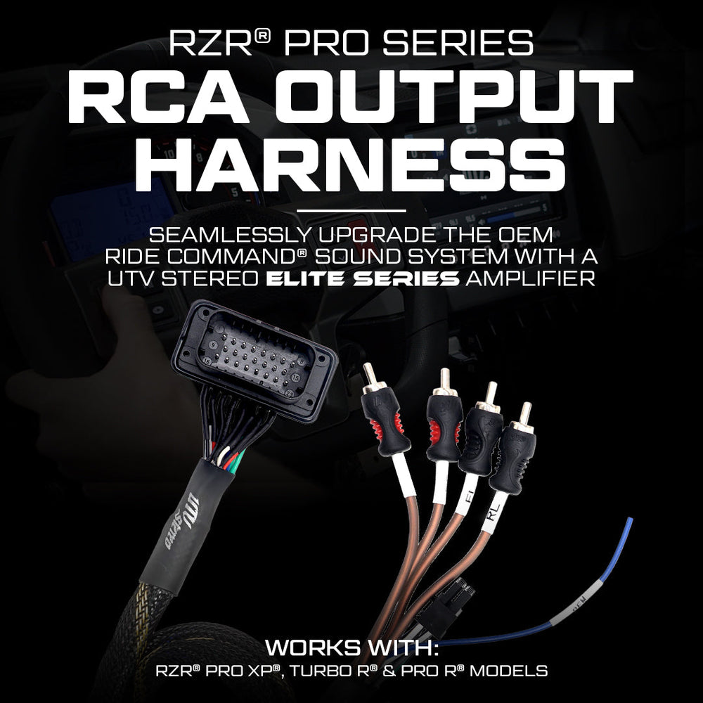 
                      
                        RZR® Pro Series Ride Command Front & Rear RCA Output + Speaker Wire & Remote | UTVS-PRO-RC-RCA-OUT
                      
                    